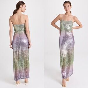 NWT LOVESHACKFANCY Grand Disco Ombre Sequined Maxi Dress Sz 10